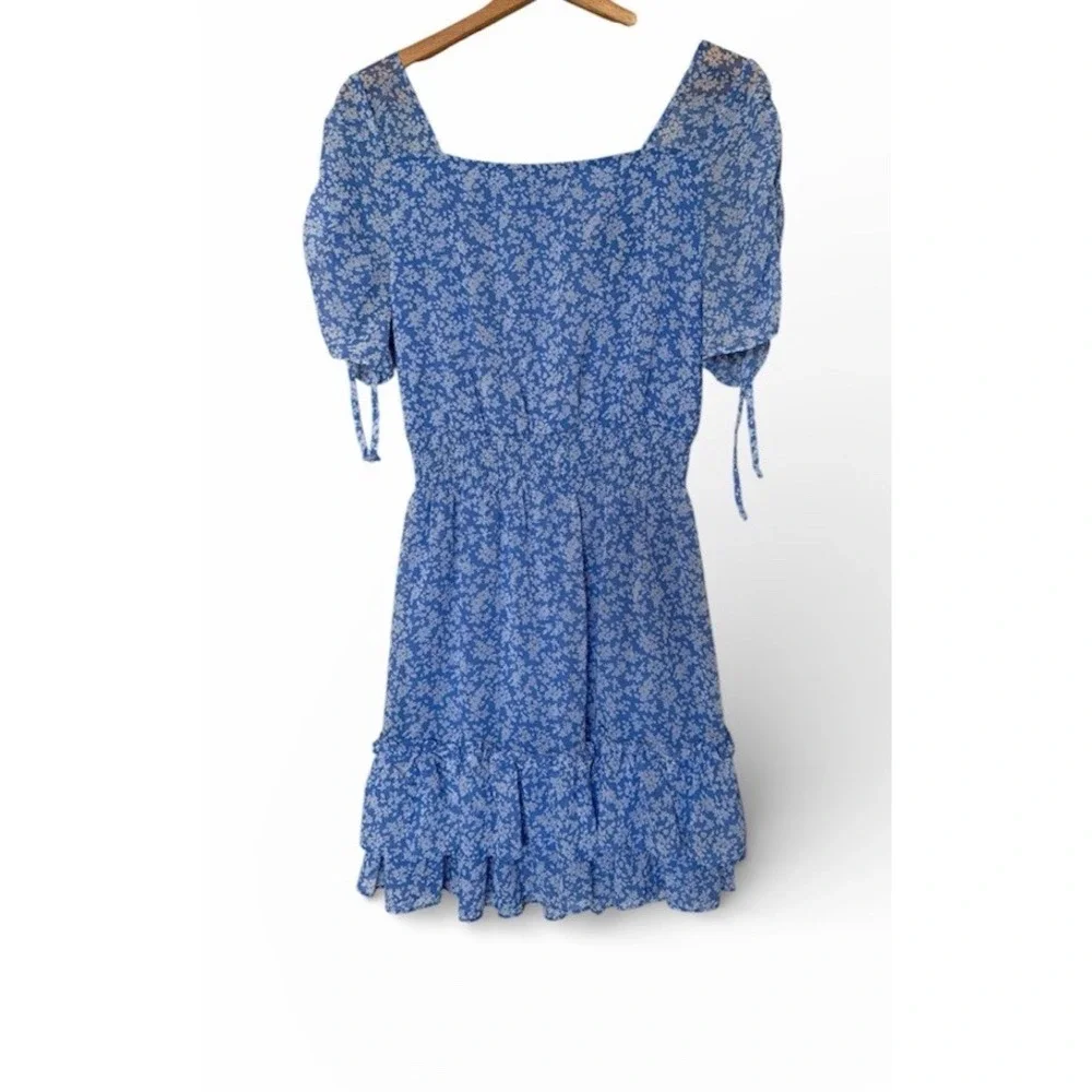 Altar'd State Light Blue Tiered Ruffle Mini Dress Puff Sleeve Size Large